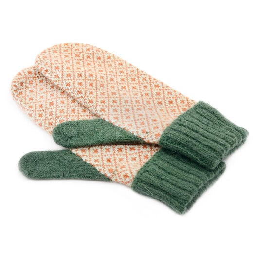 Woollen orange and green mittens